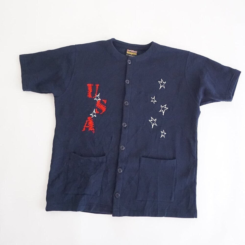 BeeWear USA Button-Up Tee Navy Stars Retro Americana Preppycore Kitschcore XL